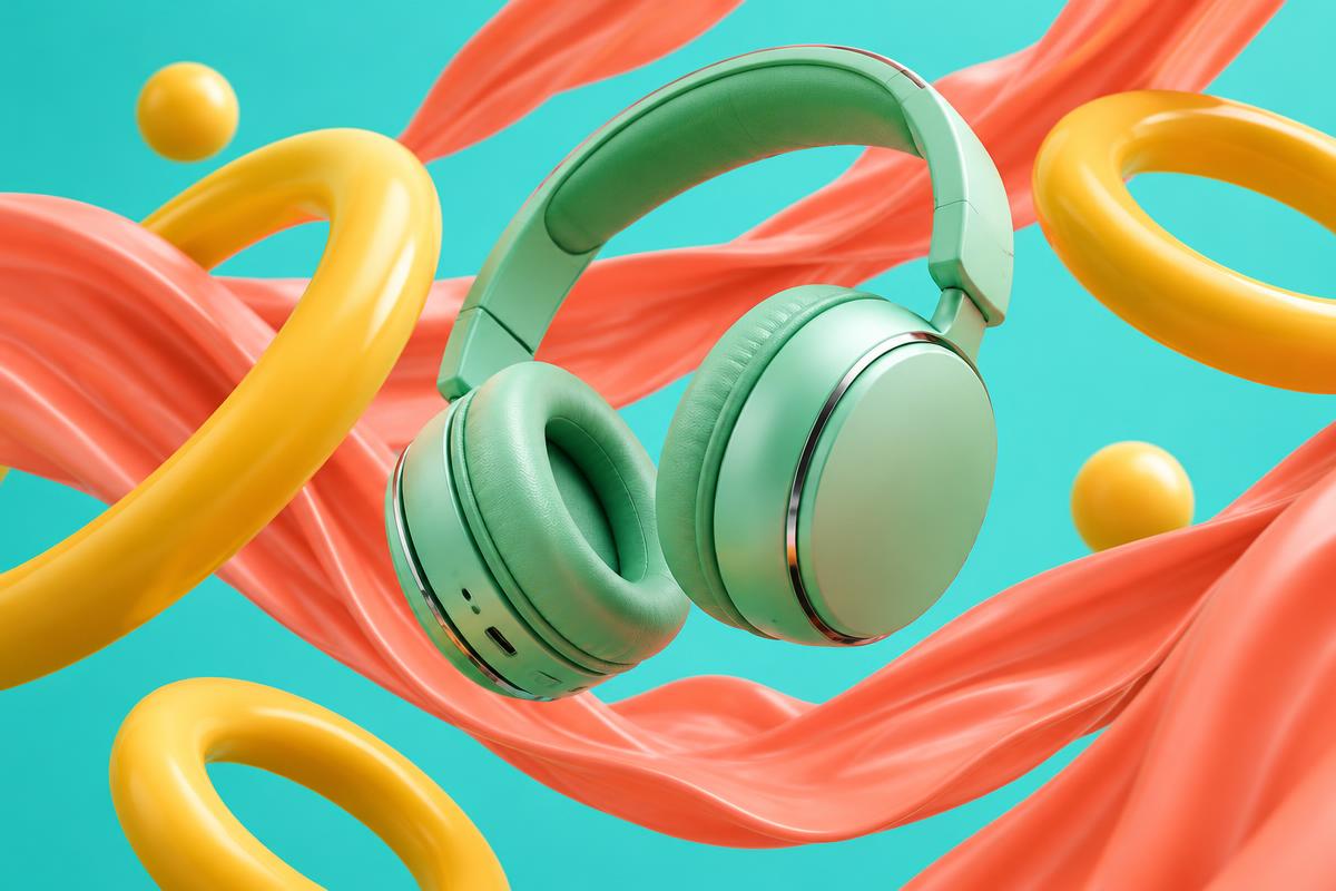 Colorful headphones motion-graphics example